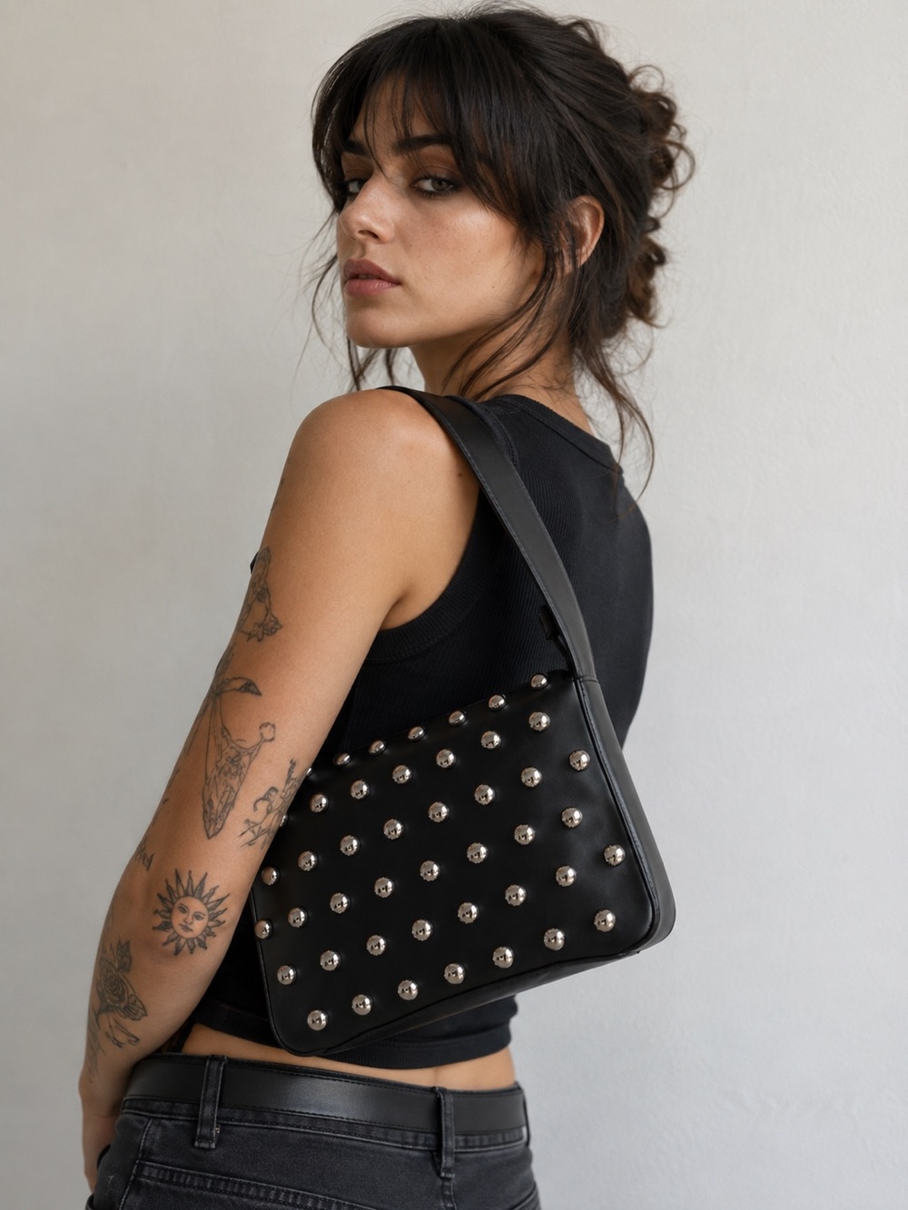 BCBGeneration Studded Black Shoulder Bag